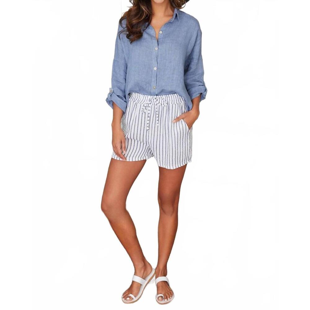NEW MILIO MILANO cotton searsucker shorts in stripe white navy